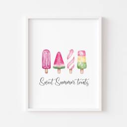 Summer Print Ice Lollies Watercolour Sweet Treats Unframed Wall Art Poster - thumbnail 1