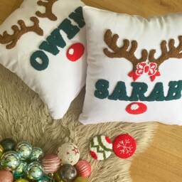 Embroidered Reindeer Antler Name Pillow - Personalized Christmas Decor - thumbnail 3