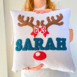 Embroidered Reindeer Antler Name Pillow - Personalized Christmas Decor - thumbnail 2