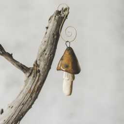 Brown Mushroom Christmas Ornament - Pottery Fungus Tree Decor - thumbnail 1