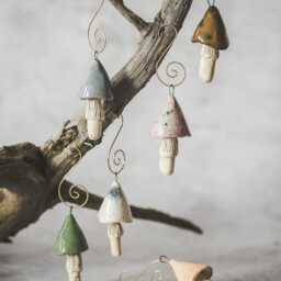 Brown Mushroom Christmas Ornament - Pottery Fungus Tree Decor - thumbnail 2
