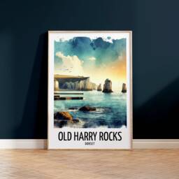 Old Harry Rocks Print - Watercolour Poster Design - Wall Artwork Dorset Travel UK Gifts Home Decor Art Gift Painting Picture - thumbnail 2