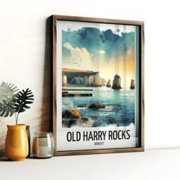 Old Harry Rocks Print - Watercolour Poster Design - Wall Artwork Dorset Travel UK Gifts Home Decor Art Gift Painting Picture - thumbnail 3