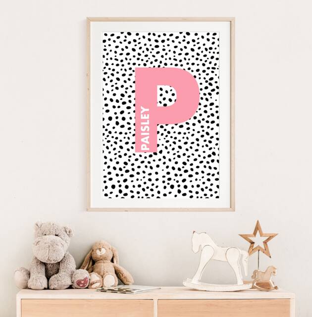 Personalised Letter/Name Print Polka Dot Girlsboys Nursery Wall Art Decor Kids Child's Room Prints Playroom Scandi Design - image 1