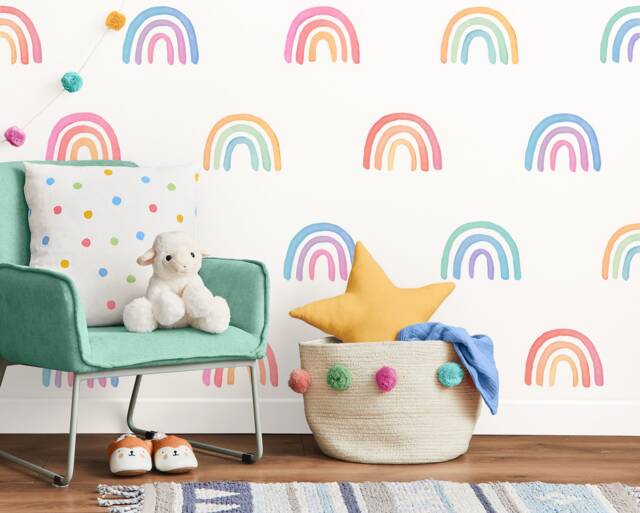 Watercolor Rainbow Wall Decals - Nursery Decor, Reusable Stickers, Kids Room Art - image 1