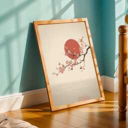 Cherry Blossoms Zen, Art Print, Red & Pink Decor, Living Room Wall Art, Wabi Sabi Okinawa Poster, Gift For Coworker - thumbnail 3