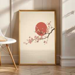 Cherry Blossoms Zen, Art Print, Red & Pink Decor, Living Room Wall Art, Wabi Sabi Okinawa Poster, Gift For Coworker - thumbnail 2