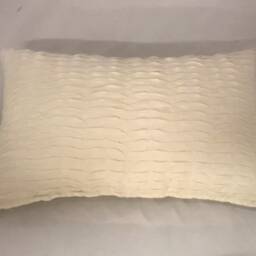 Ivory Linen Sheer Fabric Pintucked Front Underlined, Plain Linen Back Lumbar Cushion Covers - thumbnail 2