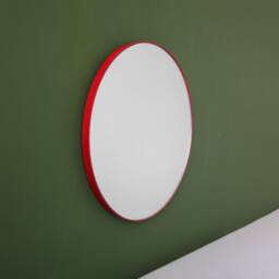 Orbis??? Modern Handcrafted Round Mirror With Red Frame - thumbnail 1