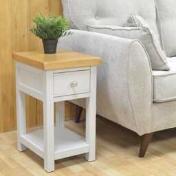 Painted Bedside Cabinet Solid Wood Side Table With Oak Top, Assembled - thumbnail 2