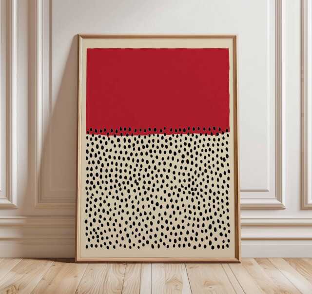 Abstract Minimalist Wall Art - Red & Black Dot Poster Modern Geometric Print Contemporary Scandinavian Decor - image 1