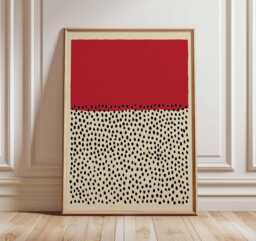 Abstract Minimalist Wall Art - Red & Black Dot Poster Modern Geometric Print Contemporary Scandinavian Decor - thumbnail 1