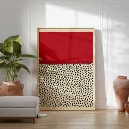 Abstract Minimalist Wall Art - Red & Black Dot Poster Modern Geometric Print Contemporary Scandinavian Decor - thumbnail 2