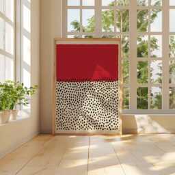 Abstract Minimalist Wall Art - Red & Black Dot Poster Modern Geometric Print Contemporary Scandinavian Decor - thumbnail 3