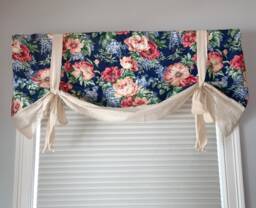 Floral Kitchen Curtain Valance, Navy Farmhouse Window Treatment, Custom Size - thumbnail 1