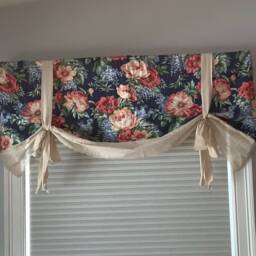 Floral Kitchen Curtain Valance, Navy Farmhouse Window Treatment, Custom Size - thumbnail 3