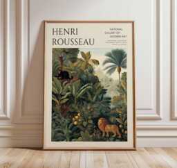 Henri Rousseau Poster, Tropical Decor, Jungle Print, Botanical Wall Art, Floral Boho Animal Exotic Poster - thumbnail 1