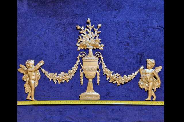 Large Ornate Applique Panel Louis Xvi Floral Gilt White French Style Decorative Wall Furniture Onlay Moulding Pediment Plastic Decoration - image 1