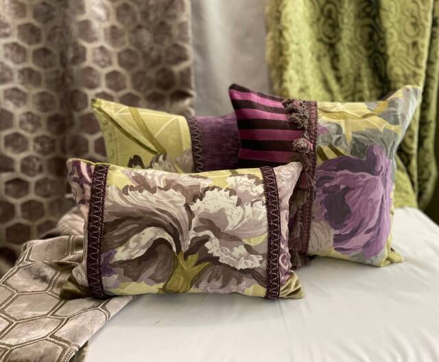 "Designers Guild Dujardin Pillow Purple Green Floral Linen Velvet - 12"" X 18" - image 1