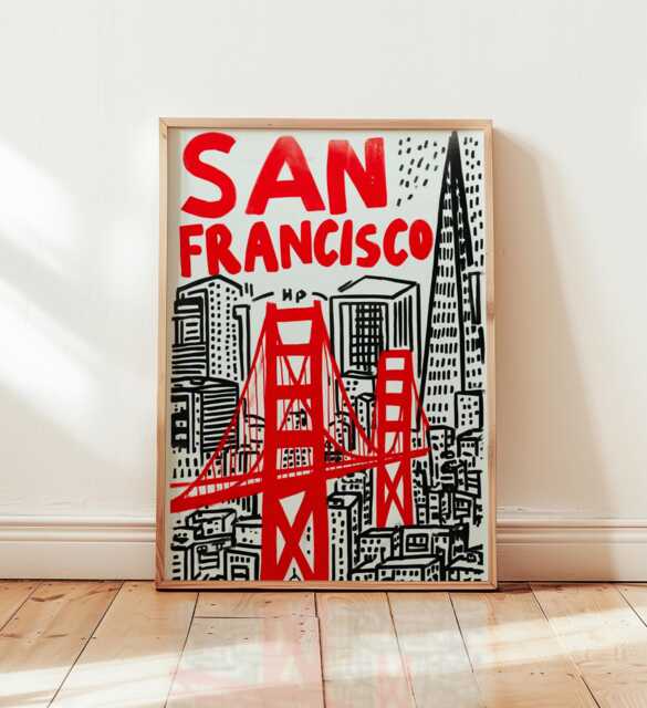 San Francisco Graffiti Art Print, Modern Street Style Poster, Bold Red City Wall Art, Contemporary Urban Travel Home Decor - image 1
