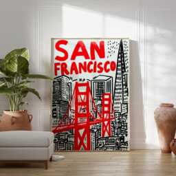 San Francisco Graffiti Art Print, Modern Street Style Poster, Bold Red City Wall Art, Contemporary Urban Travel Home Decor - thumbnail 3