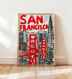 San Francisco Graffiti Art Print, Modern Street Style Poster, Bold Red City Wall Art, Contemporary Urban Travel Home Decor - thumbnail 1