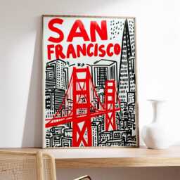 San Francisco Graffiti Art Print, Modern Street Style Poster, Bold Red City Wall Art, Contemporary Urban Travel Home Decor - thumbnail 2