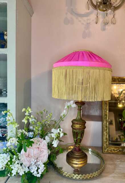 Handmade Hot Pink Silk Fringed Lampshade, Art Deco Style - image 1