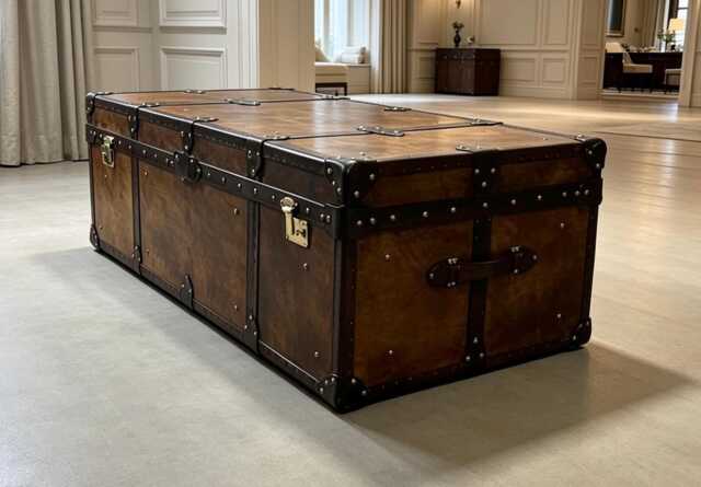 Antique Trunk Style English Handmade Travel Chest, Living Room Storage Coffee Table - image 1