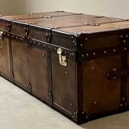 Antique Trunk Style English Handmade Travel Chest, Living Room Storage Coffee Table - thumbnail 2