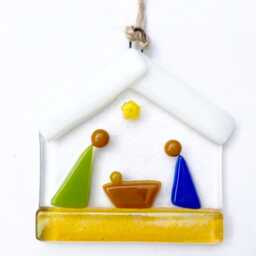 Nativity Scene Christmas Tree Decoration Fused Glass Bauble Window Hanging Stable Kings Shepherd Sheep - thumbnail 2