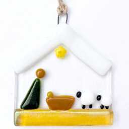 Nativity Scene Christmas Tree Decoration Fused Glass Bauble Window Hanging Stable Kings Shepherd Sheep - thumbnail 3