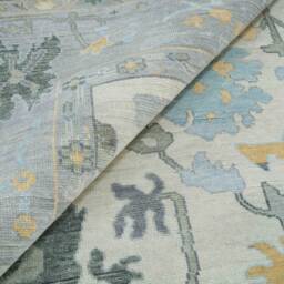 Faded Silver Gray Oushak Rug, Handmade Wool Fine Woolrug Ar_3453 - thumbnail 3