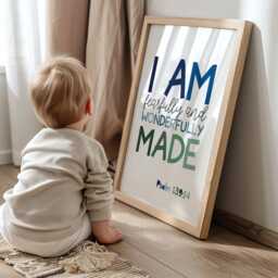 I Am Fearfully & Wonderfully Made Print, Boys Christian Wall Art, Bible Verse Nursery Toddler Room Art - thumbnail 1