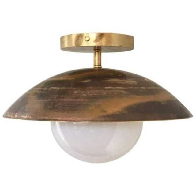 Mid Century Brass Dome Ceiling Light - 1950S Retro Semi Flush Mount Fixture Frosted Glass Globe For Hallway Or Bedroom - image 1