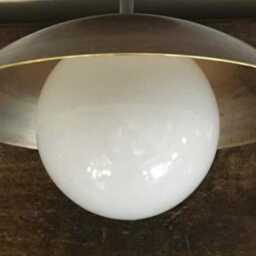 Mid Century Brass Dome Ceiling Light - 1950S Retro Semi Flush Mount Fixture Frosted Glass Globe For Hallway Or Bedroom - thumbnail 2
