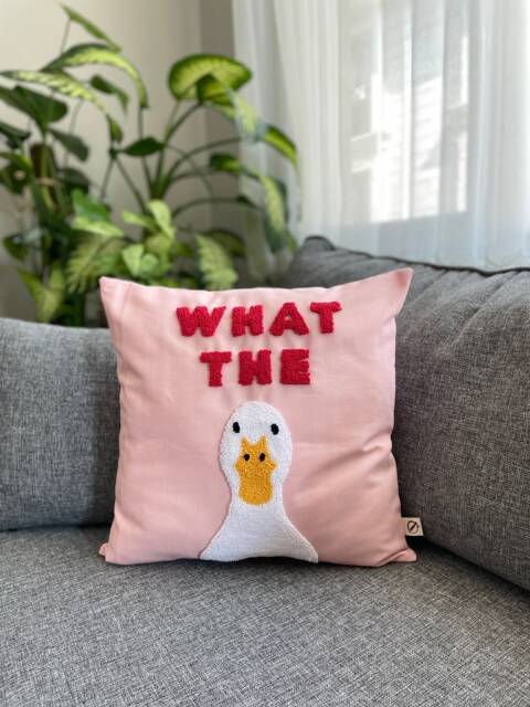 Handmade Punch Needle Duck Pillow Cover Linen Country Cushion - image 1
