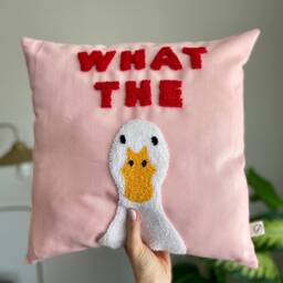 Handmade Punch Needle Duck Pillow Cover Linen Country Cushion - thumbnail 2