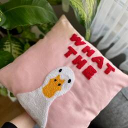 Handmade Punch Needle Duck Pillow Cover Linen Country Cushion - thumbnail 3