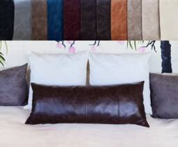 Dark Brown Faux Leather Lumbar Pillow Cover 4-Piece Design - thumbnail 1