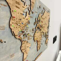 Wooden World Map Wall Art Push Pin Travel Map, Home Decor - thumbnail 1