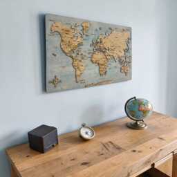 Wooden World Map Wall Art Push Pin Travel Map, Home Decor - thumbnail 2