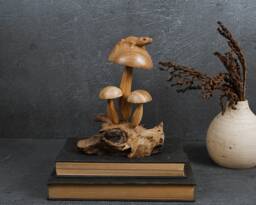 Handcrafted Wood Gecko & Mushroom Statue 7 - thumbnail 1