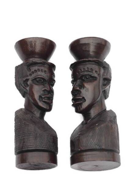 Ebony Wood Handcarved Man Candleholder Pair. African Tribal Gifts/Interior Decor. Smooth Detailed & Polished Art. Express Shipping - image 1