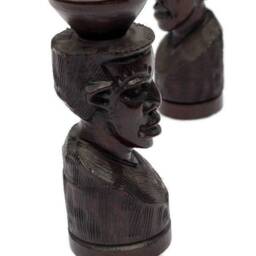 Ebony Wood Handcarved Man Candleholder Pair. African Tribal Gifts/Interior Decor. Smooth Detailed & Polished Art. Express Shipping - thumbnail 4