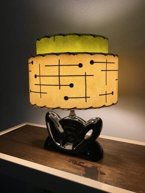 Mid Century Vintage Style 2 Tier Fiberglass Lamp Shade Modern Atomic Olive Green/Ivory - image 1