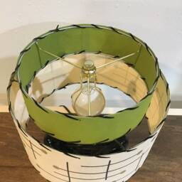 Mid Century Vintage Style 2 Tier Fiberglass Lamp Shade Modern Atomic Olive Green/Ivory - thumbnail 3