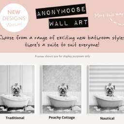 Black & White Yorkshire Terrier Dog in A Bath Print, Choose From 3 Poses, Bathing, Animal Bathtub, Wall Art - thumbnail 2