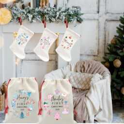 Personalized 2025 Baby First Christmas Stockings, Sibling Family Stockings With Name, Gift Decor - thumbnail 3