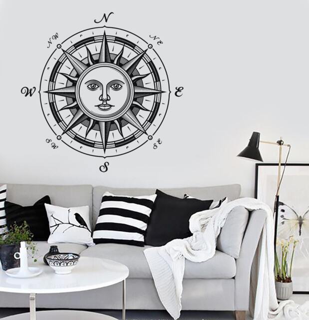Wall Vinyl Decal Compass Sun Ornament Nautical Marine Science Traveling Modern Beach Home Decor - #1121Dz - image 1